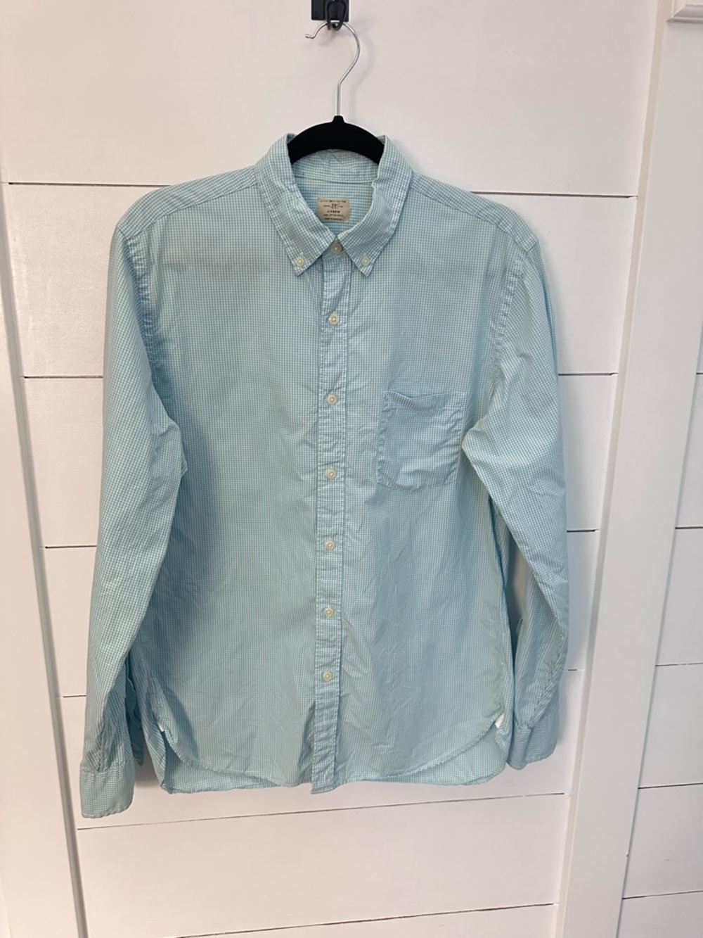 VINTAGE J CREW M 15.5” neck blue gingham button 2-ply cotton unisex dress shirt